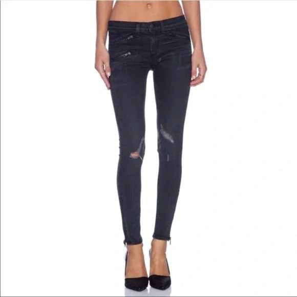 Rag & Bone RIDLEY BLACKTHORNE Distressed Moto Zippered Denim - Picture 1 of 6
